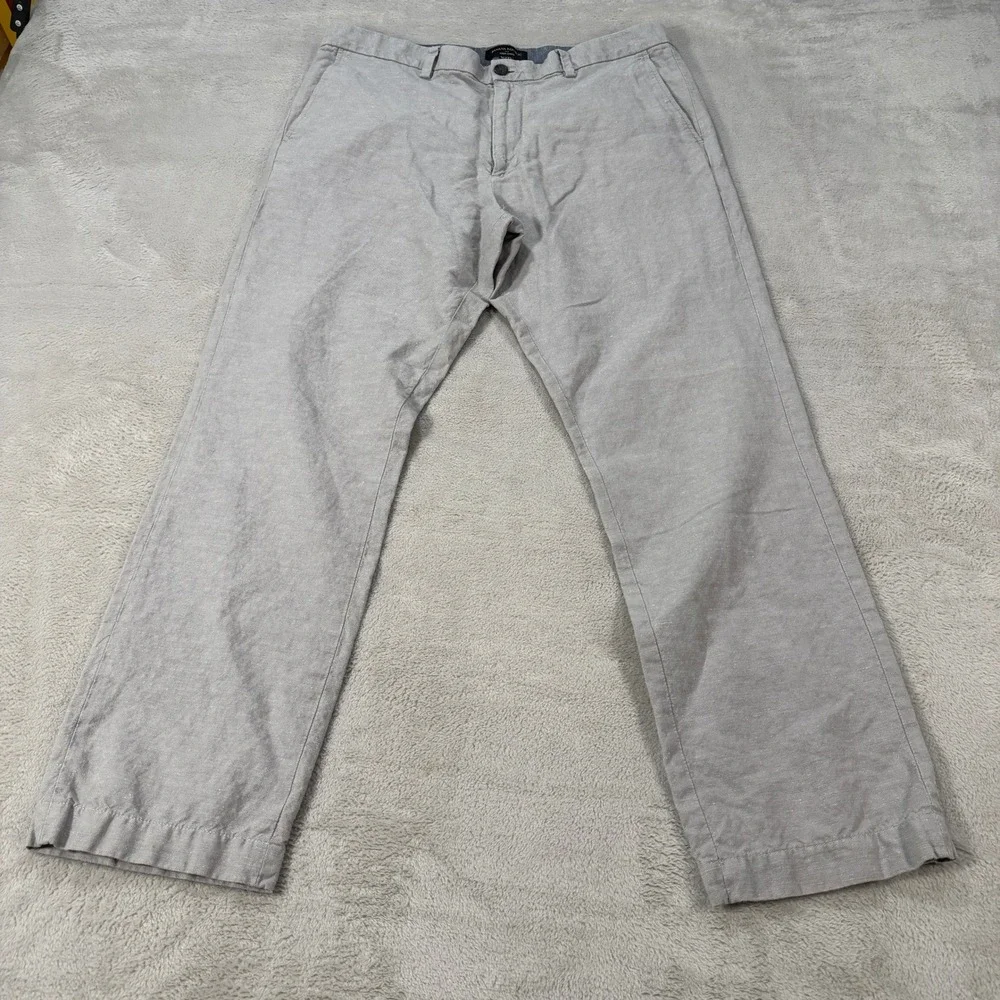 Banana Republic Aiden Chino Pants Mens 36x30 Gray Linen Cotton Blend Slim Fit